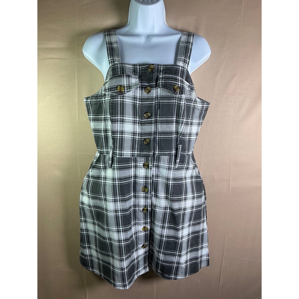 J for Justify Plaid‎ Button Front Pinafore Mini Dress Black White Mens Size M
